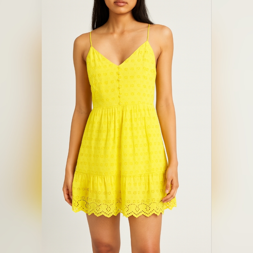 Alice + Olivia Yellow Eyelet Sundress Women’s Size 12 – Spaghetti Strap Dress